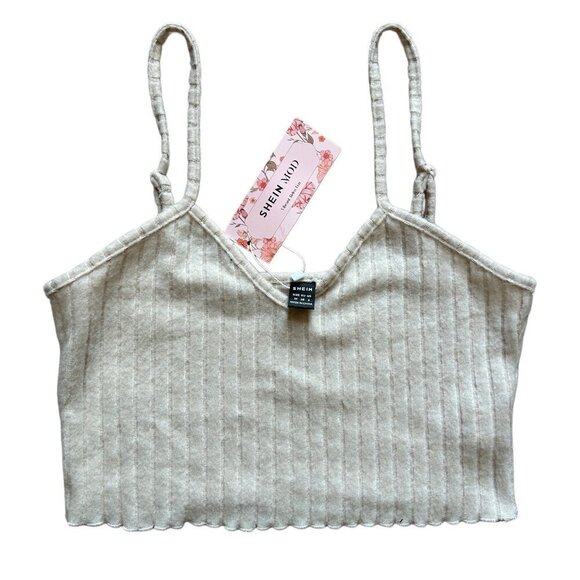 Shein MOD Beige Lettuce Trim Cami Crop Top NWT Size Medium - Picture 5 of 10